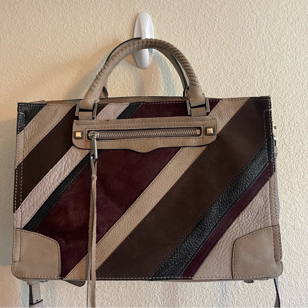 REBECCA MINKOFF Leather Calf Hair Graphit Multi Regan Satchel Removable Strap - Picture 4 of 15
